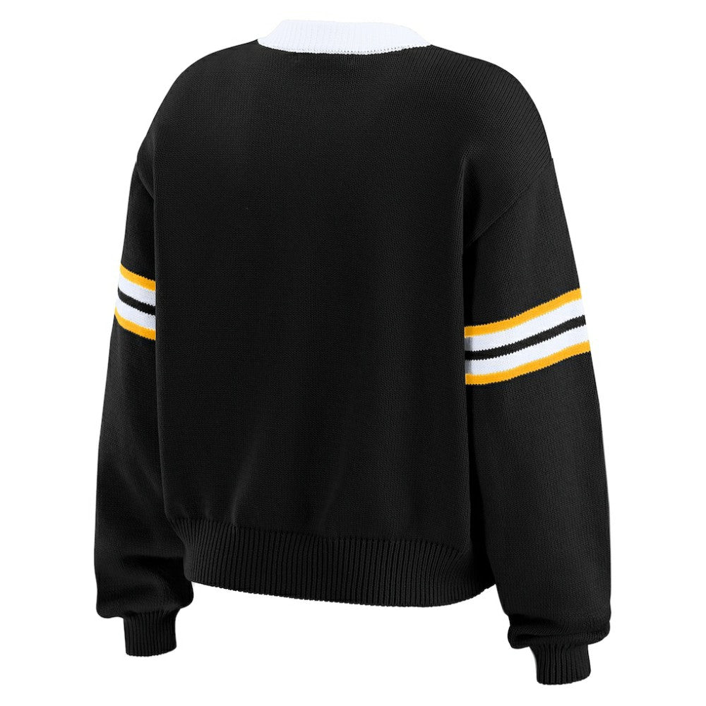 Boston Bruins WEAR by Erin Andrews Women's Cropped Lace-Up Sweater Black