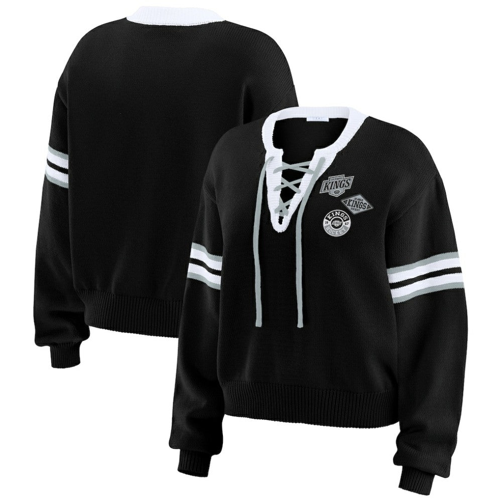Los Angeles Kings WEAR by Erin Andrews Women's Cropped Lace-Up Sweater Black