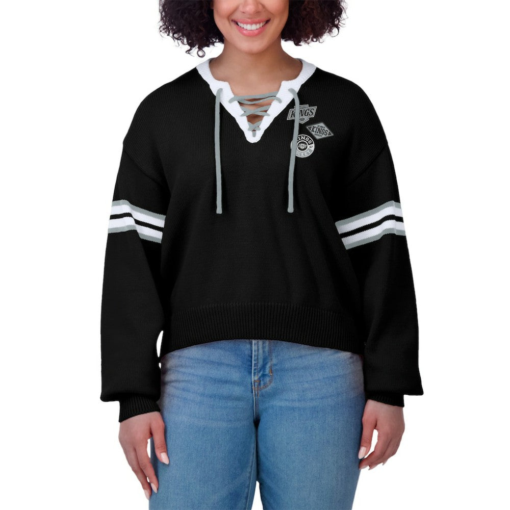 Los Angeles Kings WEAR by Erin Andrews Women's Cropped Lace-Up Sweater Black
