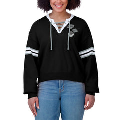Los Angeles Kings WEAR by Erin Andrews Women's Cropped Lace-Up Sweater Black