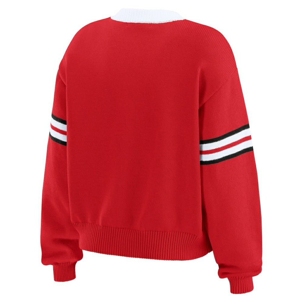 Detroit Red Wings WEAR by Erin Andrews Women's Cropped Lace-Up Sweater Red