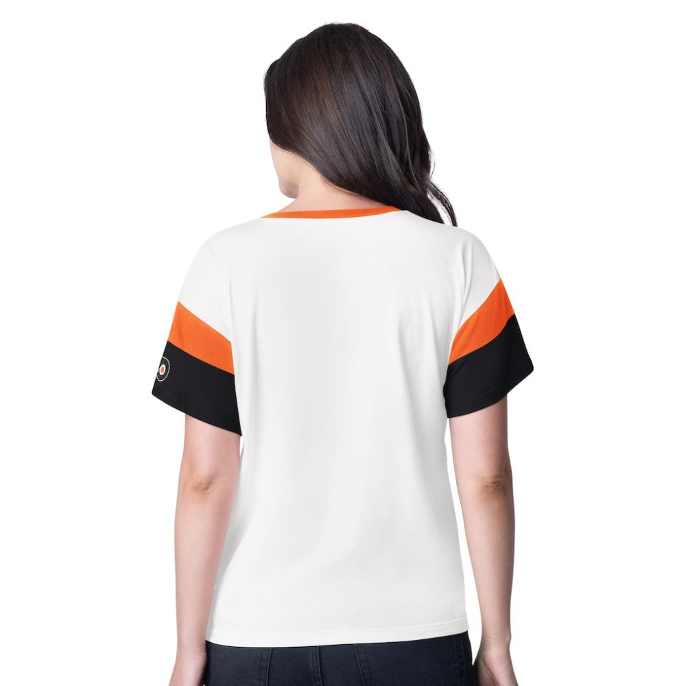 Philadelphia Flyers G-III 4Her by Carl Banks Women's Rink Oversized Rhinestone V-Neck T-Shirt White