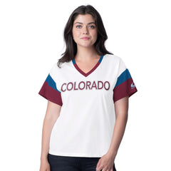 Colorado Avalanche G-III 4Her by Carl Banks Women's Rink Oversized Rhinestone V-Neck T-Shirt White