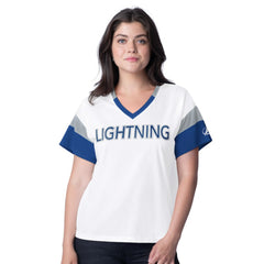 Tampa Bay Lightning G-III 4Her by Carl Banks Women's Rink Oversized Rhinestone V-Neck T-Shirt White