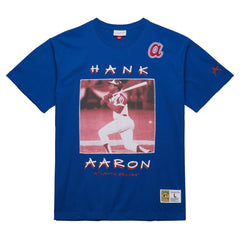 Hank Aaron Atlanta Braves Cooperstown Collection Heavyweight Premium Player Vintage Logo T-Shirt Royal | Mitchell & Ness