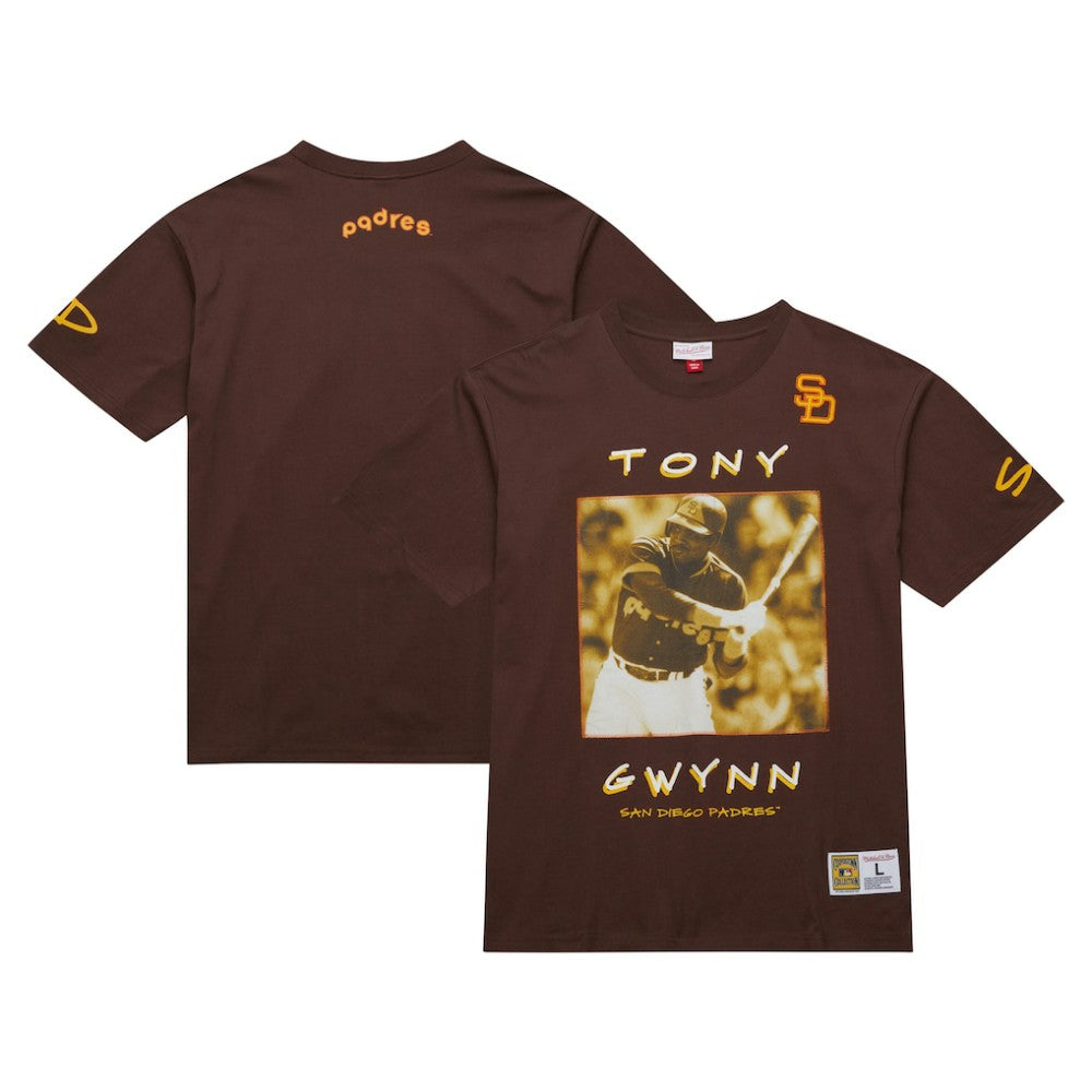 Tony Gwynn San Diego Padres Cooperstown Collection Heavyweight Premium Player Vintage Logo T-Shirt Brown | Mitchell & Ness