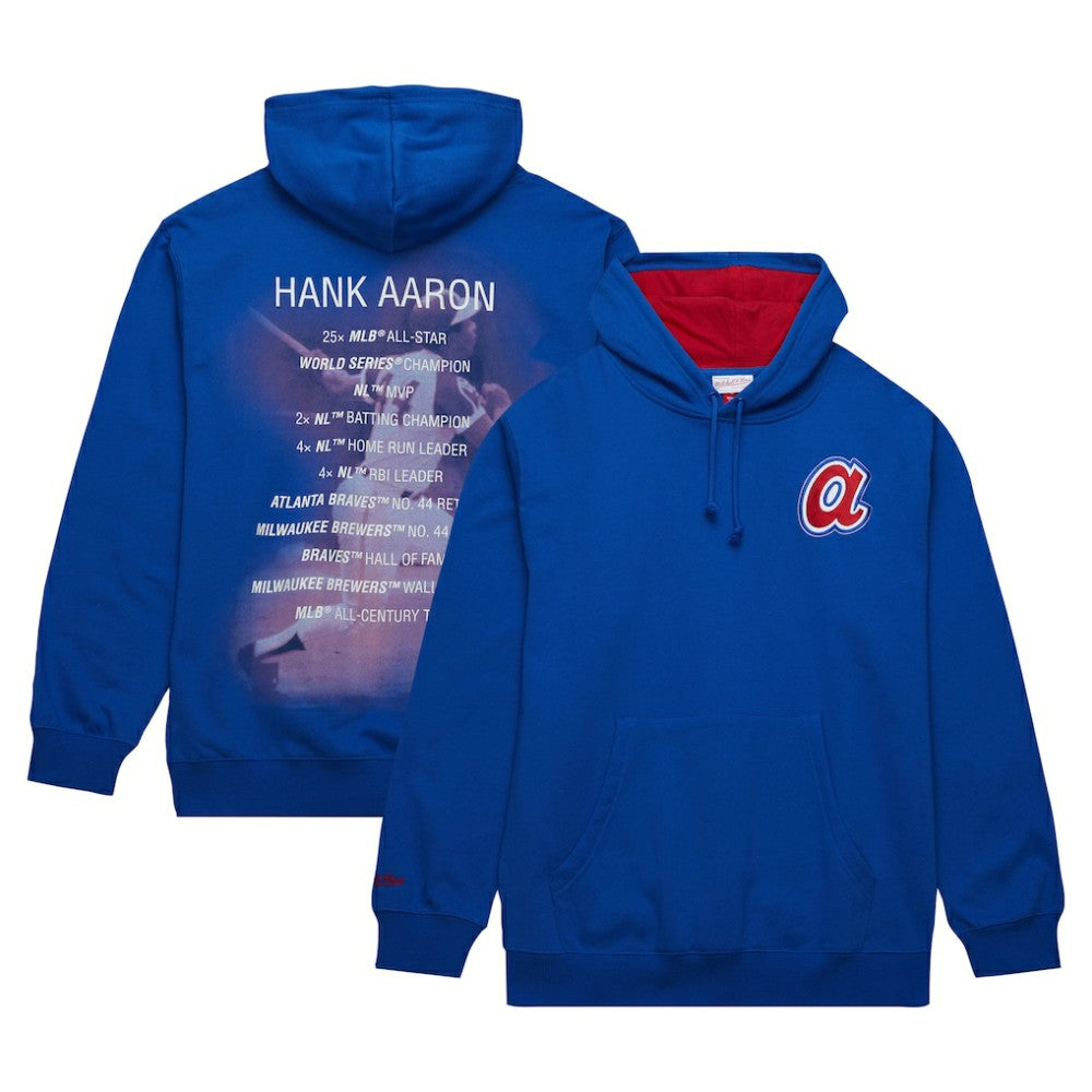 Hank Aaron Atlanta Braves Vintage Logo Name & Number Pullover Hoodie Royal | Mitchell & Ness