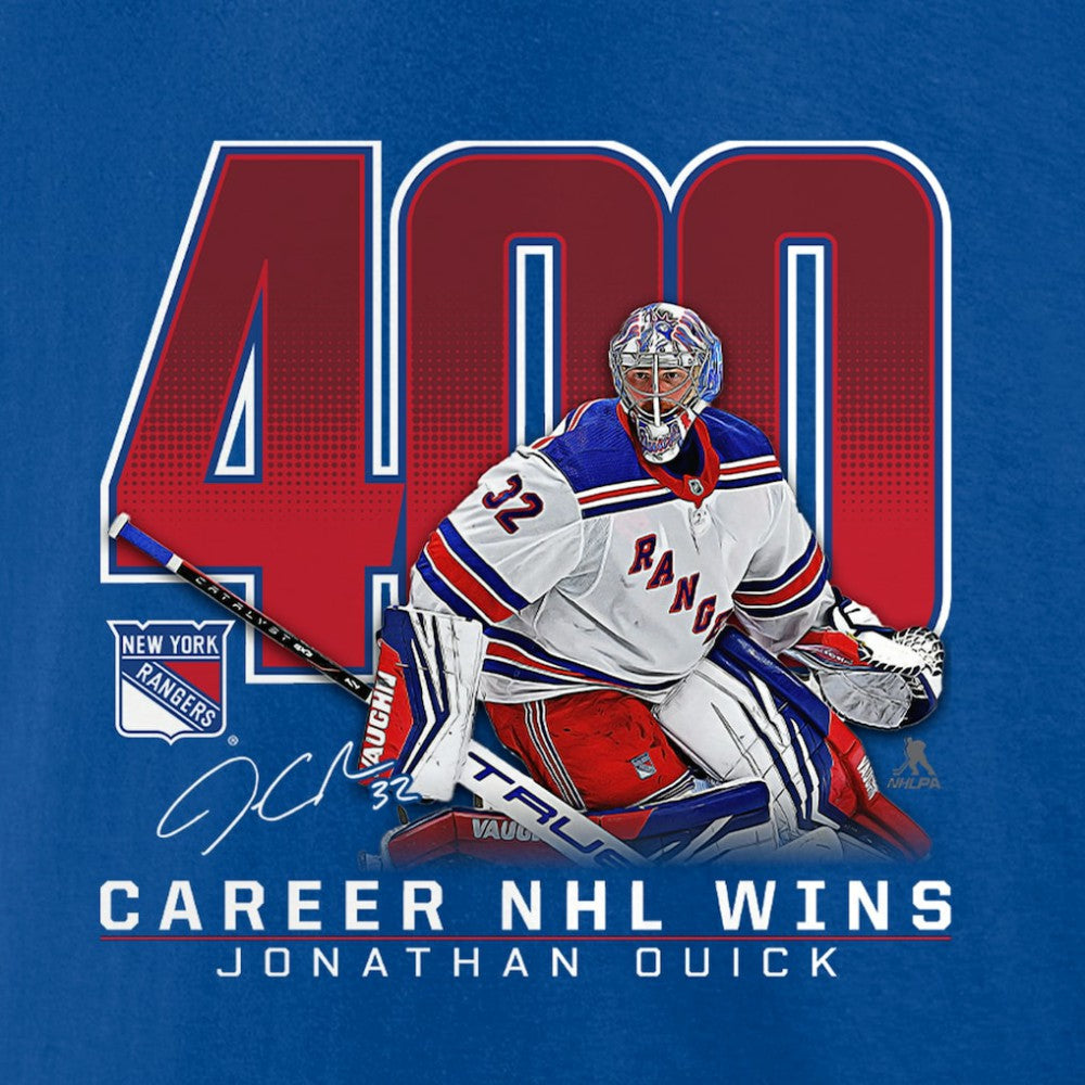 Jonathan Quick New York Rangers 400 Career Wins T-Shirt Blue
