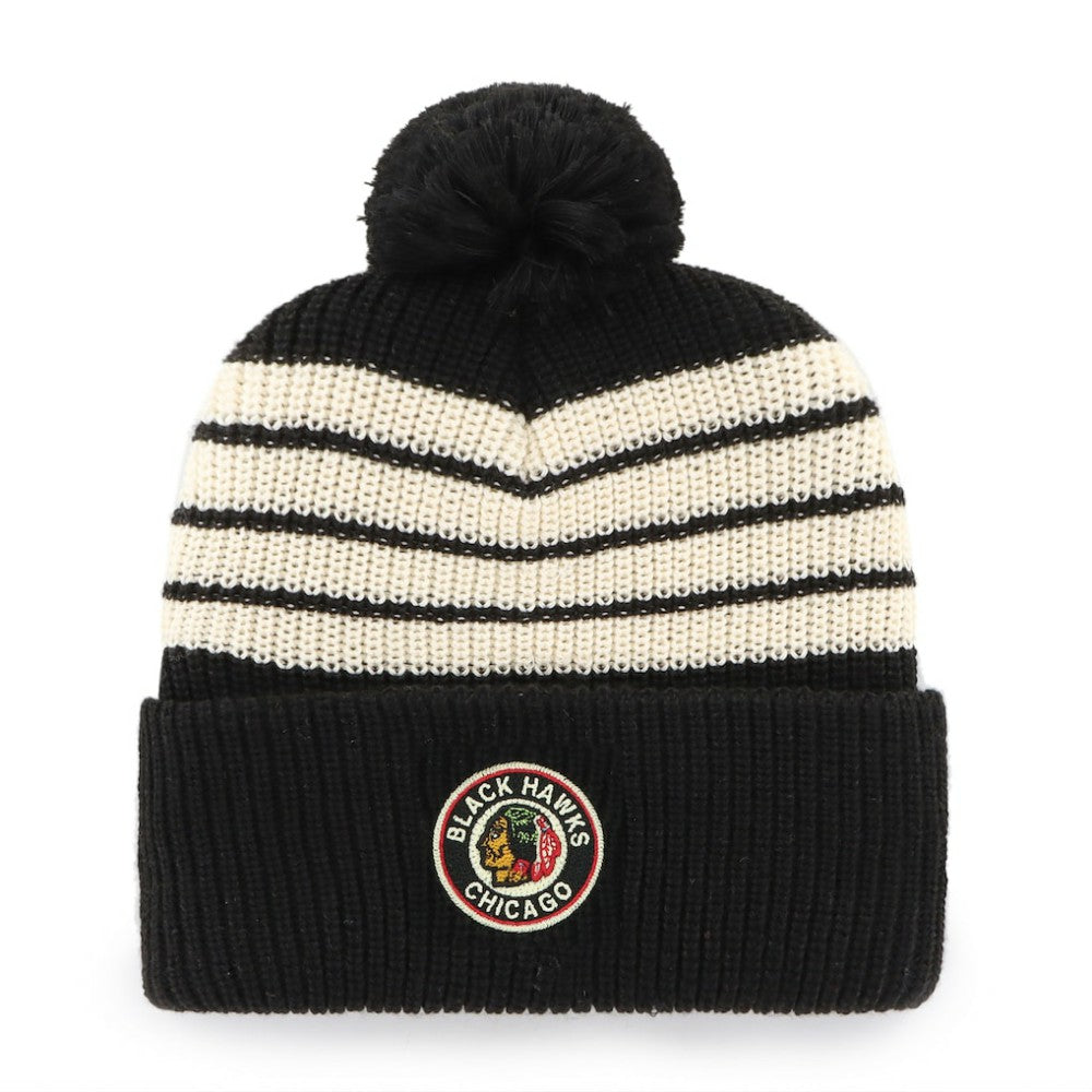 Chicago Blackhawks '47 Old Time Hockey Barn Cuffed Knit Hat with Pom Black