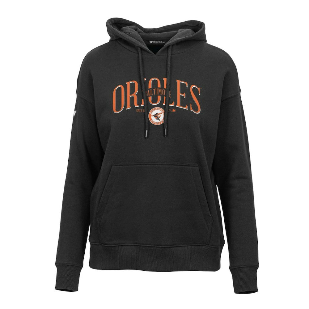Baltimore Orioles Levelwear Women's Adorn Cooperstown Collection Retro Spellout Pullover Hoodie Black