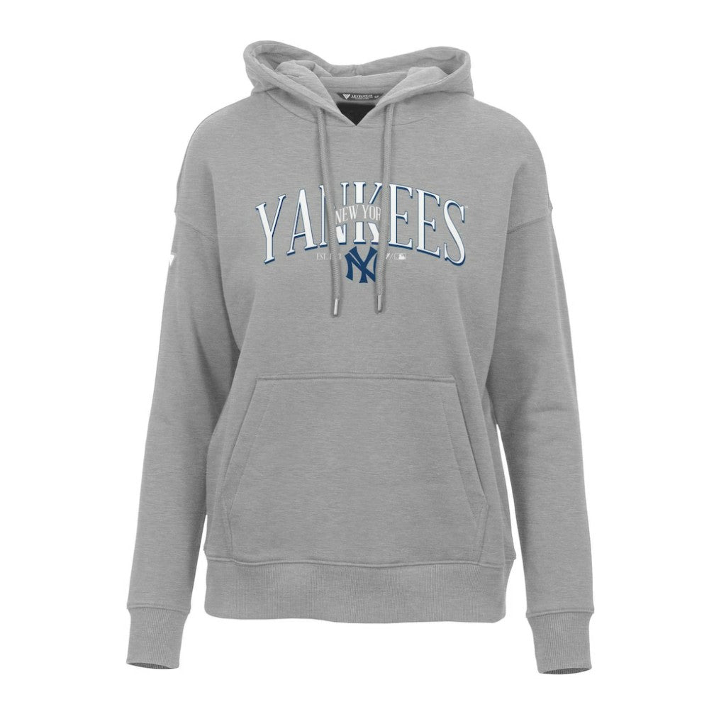 New York Yankees Levelwear Women's Adorn Cooperstown Collection Retro Spellout Pullover Hoodie Gray