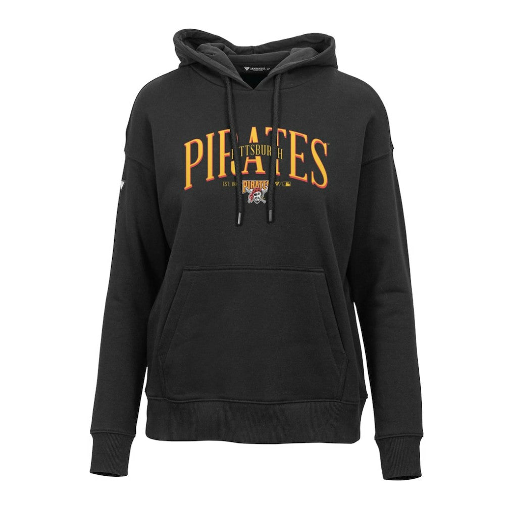 Pittsburgh Pirates Levelwear Women's Adorn Cooperstown Collection Retro Spellout Pullover Hoodie Black