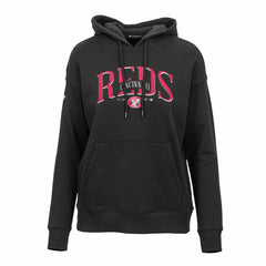 Cincinnati Reds Levelwear Women's Adorn Cooperstown Collection Retro Spellout Pullover Hoodie Black