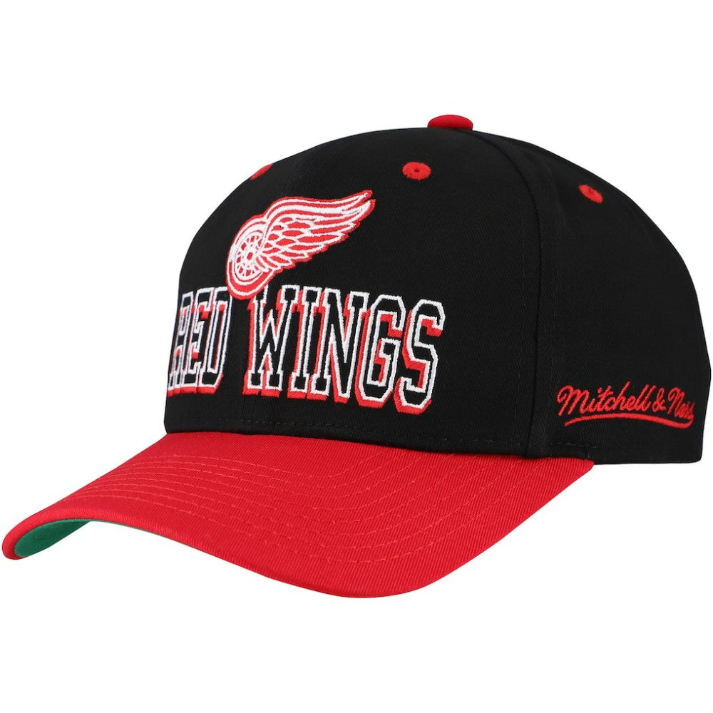 Detroit Red Wings Mitchell & Ness Backside Script Two-Tone Pro Crown Adjustable Hat Black/Red