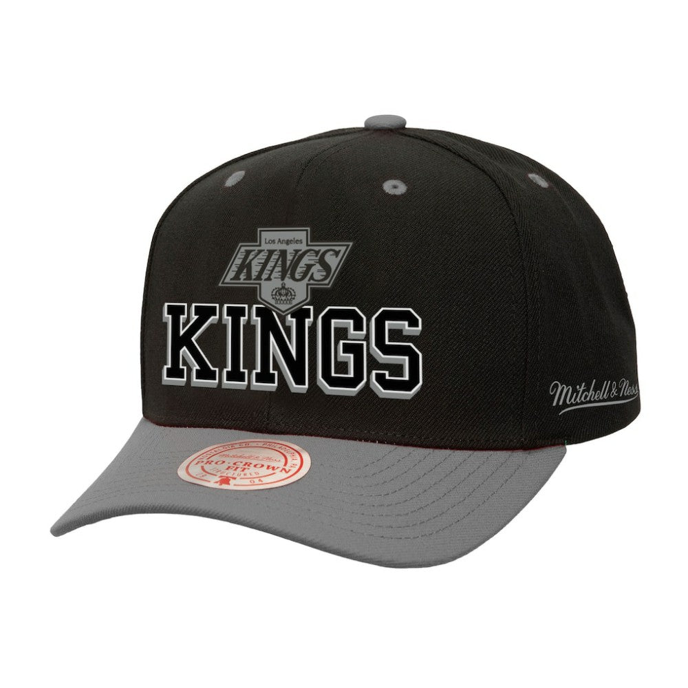 Los Angeles Kings Mitchell & Ness Backside Script Two-Tone Pro Crown Adjustable Hat Black/Silver