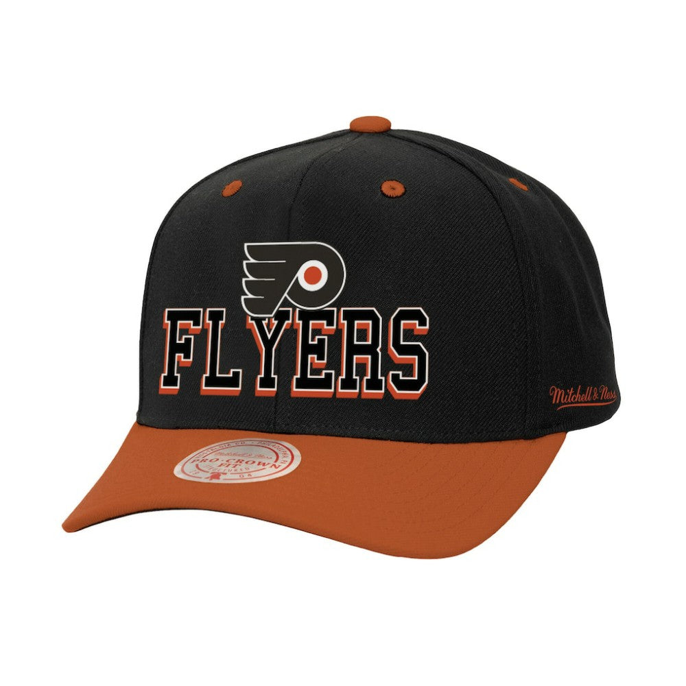 Philadelphia Flyers Mitchell & Ness Backside Script 2-Tone Pro Crown Adjustable Hat Black/Orange