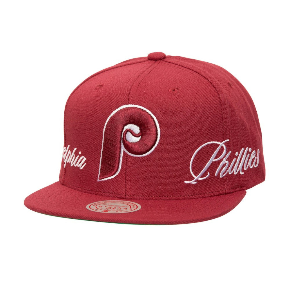 Philadelphia Phillies Just Don x MLB Lux Script Snapback Hat Maroon | Mitchell & Ness