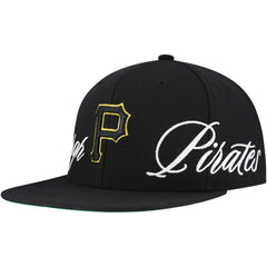 Pittsburgh Pirates Just Don x MLB Lux Script Snapback Hat Black | Mitchell & Ness