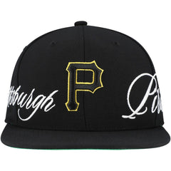 Pittsburgh Pirates Just Don x MLB Lux Script Snapback Hat Black | Mitchell & Ness