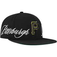 Pittsburgh Pirates Just Don x MLB Lux Script Snapback Hat Black | Mitchell & Ness