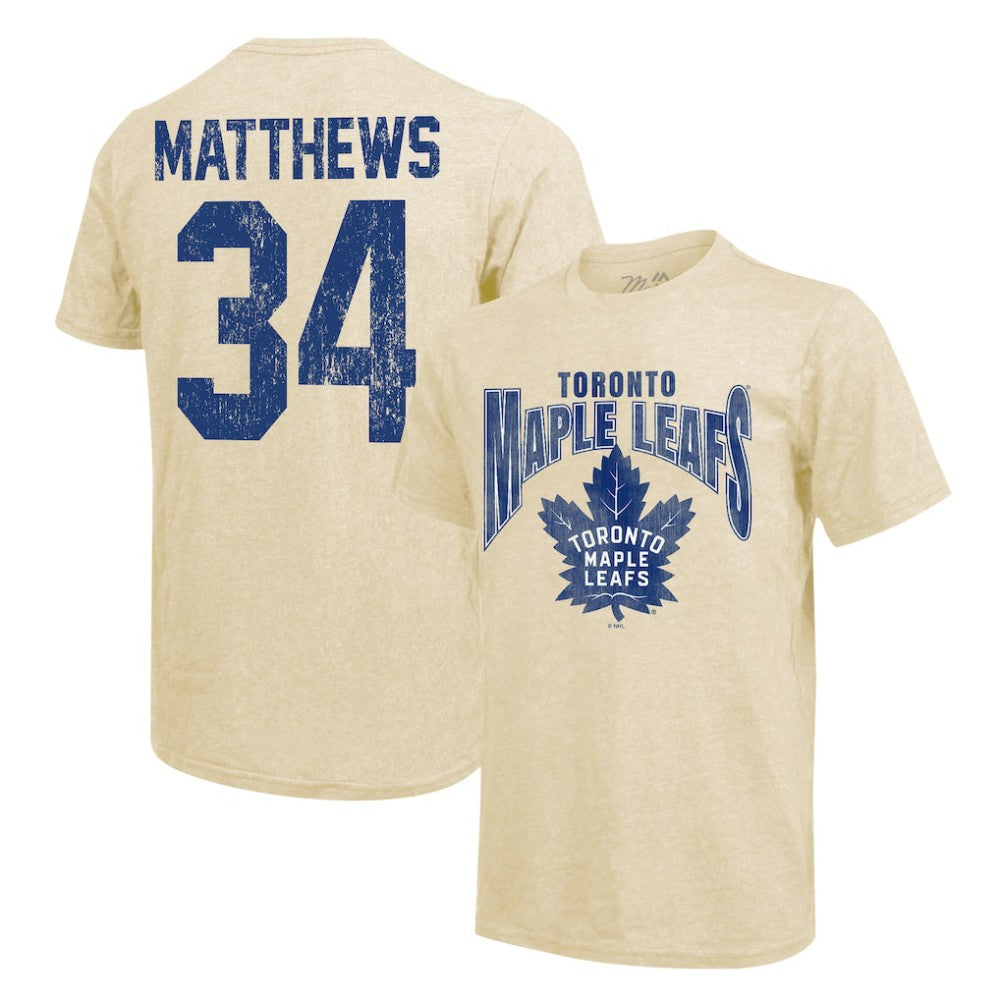 Auston Matthews Toronto Maple Leafs Majestic Threads Dynasty Name & Number Tri-Blend T-Shirt Cream