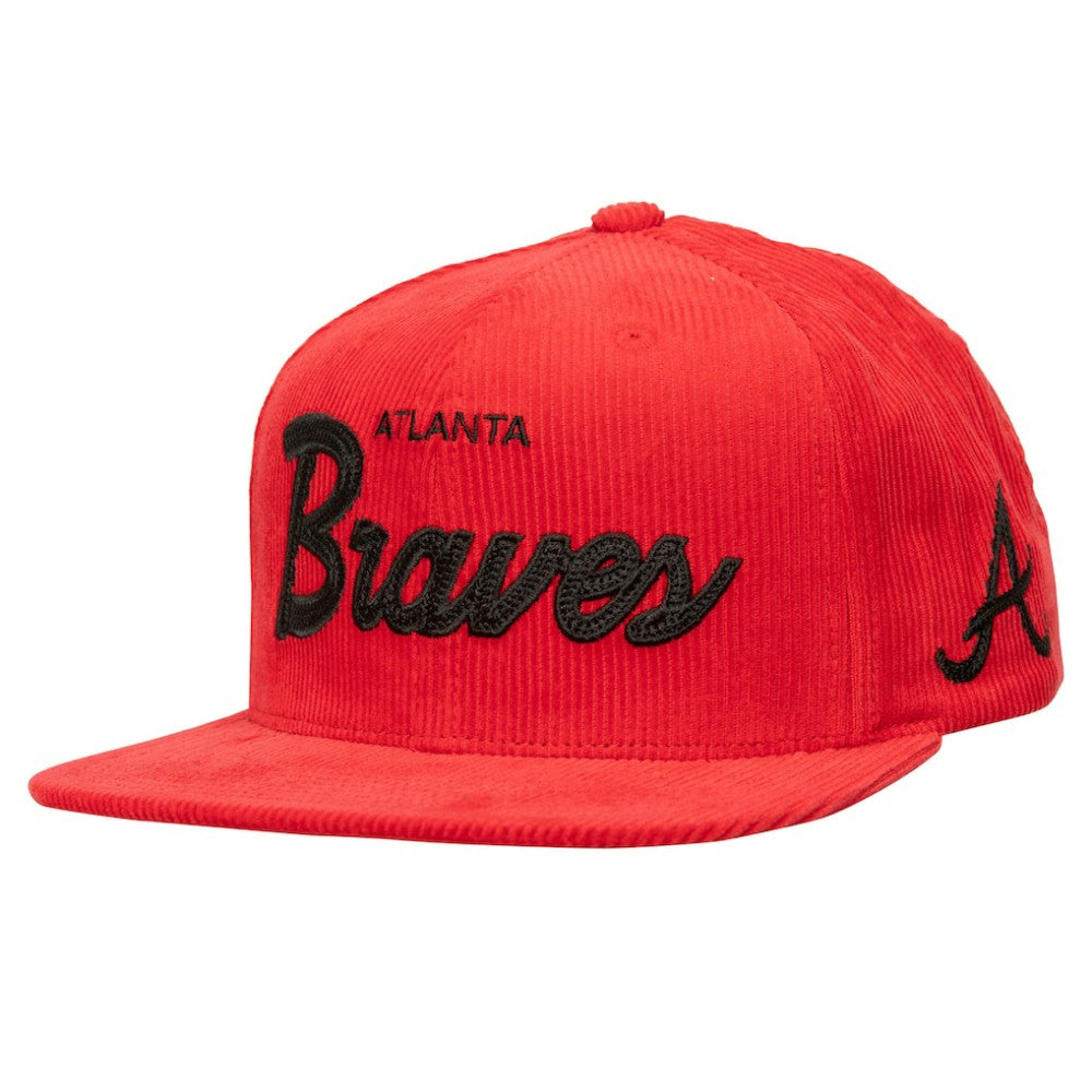 Atlanta Braves Male Adult Corduroy Snapback Hat Red | Mitchell & Ness