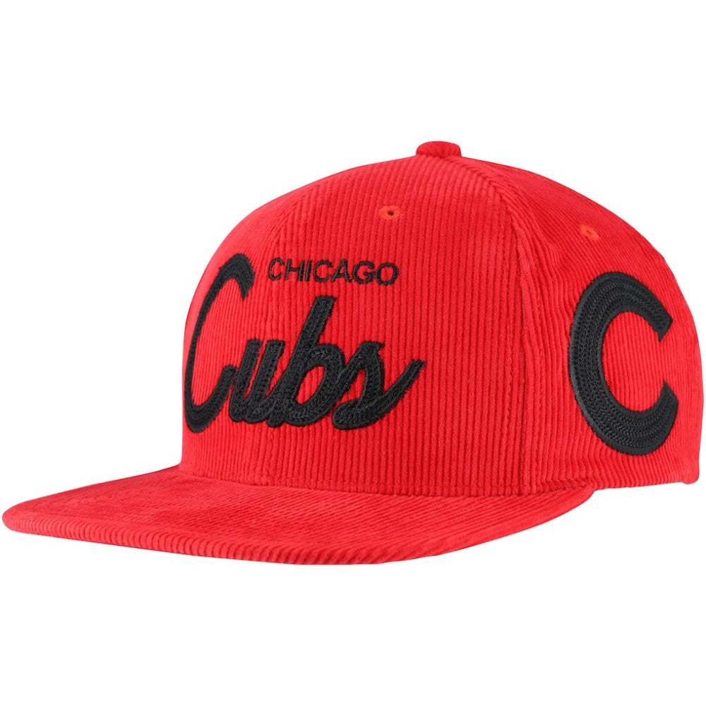 Chicago Cubs Male Adult Corduroy Snapback Hat Red | Mitchell & Ness