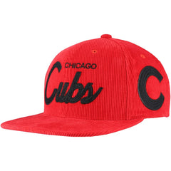 Chicago Cubs Male Adult Corduroy Snapback Hat Red | Mitchell & Ness