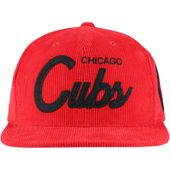 Chicago Cubs Male Adult Corduroy Snapback Hat Red | Mitchell & Ness