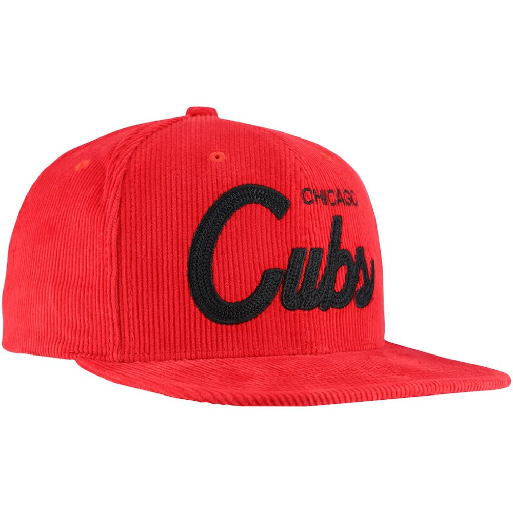 Chicago Cubs Male Adult Corduroy Snapback Hat Red | Mitchell & Ness