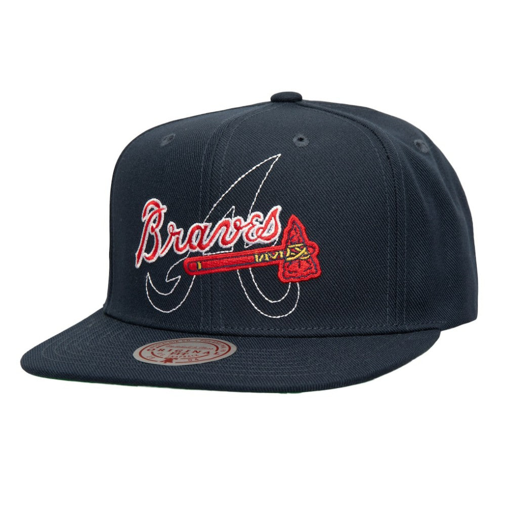 Atlanta Braves Double Up Snapback Hat Navy | Mitchell & Ness