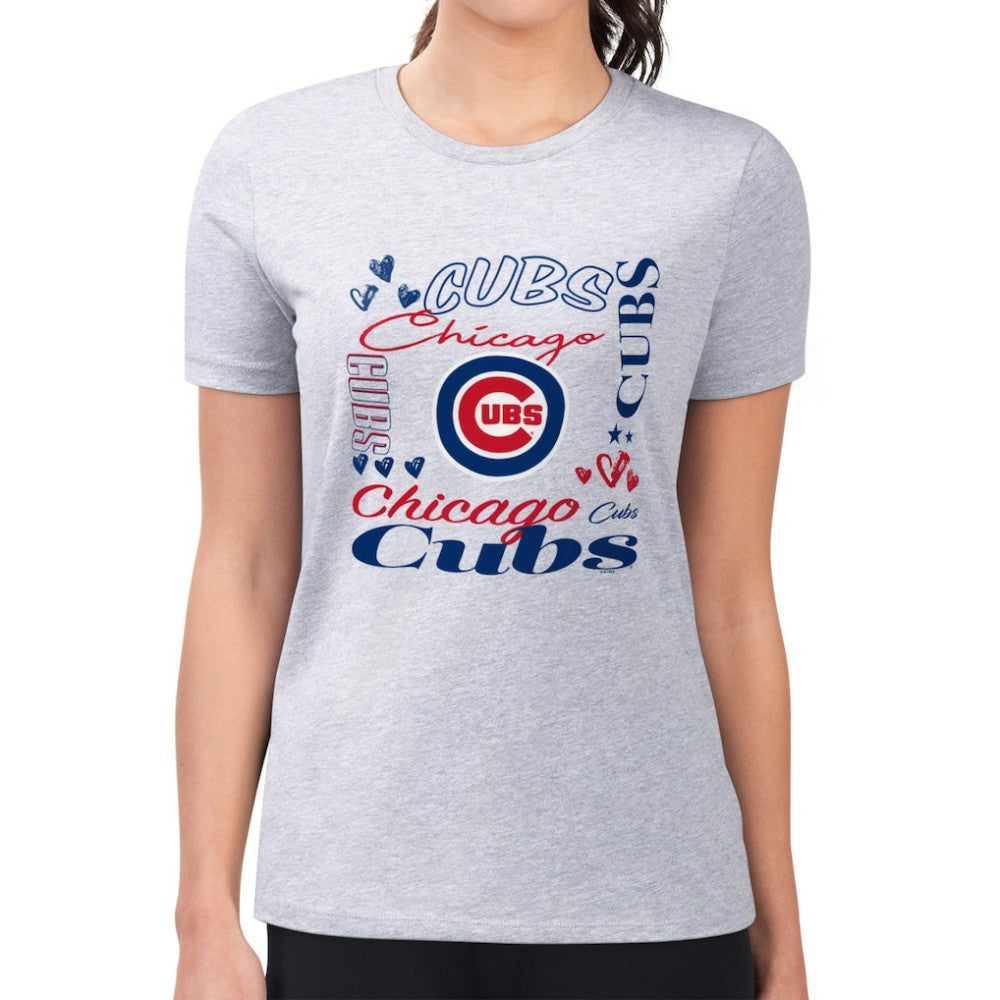 Chicago Cubs G-III 4Her by Carl Banks Women's Super-Slim Fit Lightweight Collage Team Graphic Crew Neck T-Shirt Heather Gray