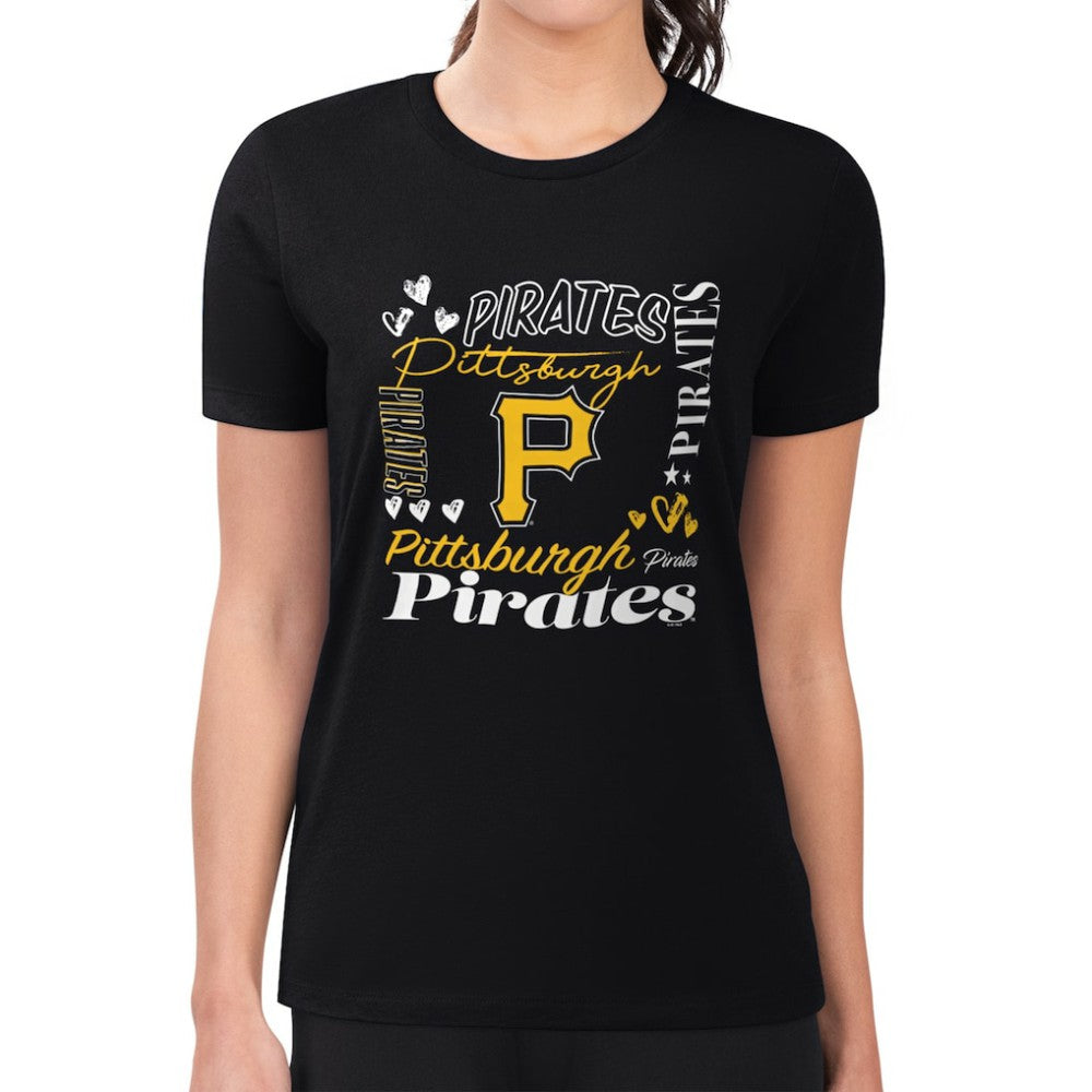 Pittsburgh Pirates G-III 4Her by Carl Banks Women's Super-Slim Fit Lightweight Collage Team Graphic Crew Neck T-Shirt Black