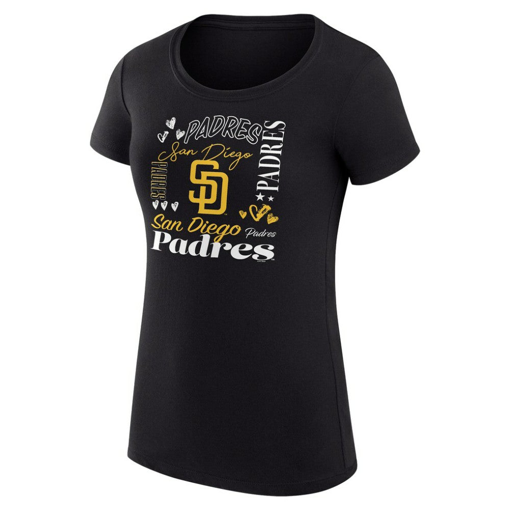 San Diego Padres G-III 4Her by Carl Banks Women's Super-Slim Fit Lightweight Collage Team Graphic Crew Neck T-Shirt Black