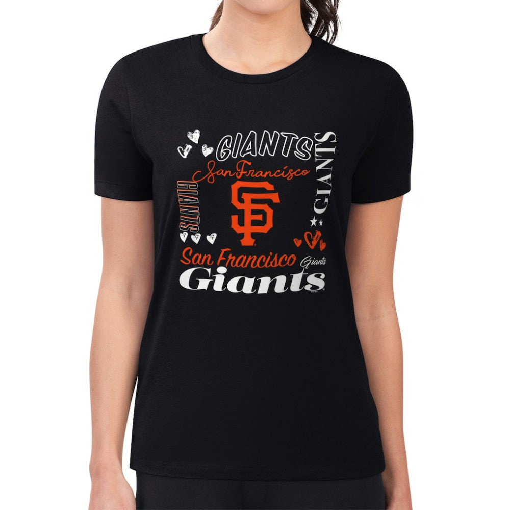 San Francisco Giants G-III 4Her by Carl Banks Women's Super-Slim Fit Lightweight Collage Team Graphic Crew Neck T-Shirt Black