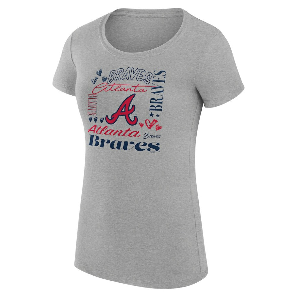 Atlanta Braves G-III 4Her by Carl Banks Women's Super-Slim Fit Lightweight Collage Team Graphic Crew Neck T-Shirt Heather Gray