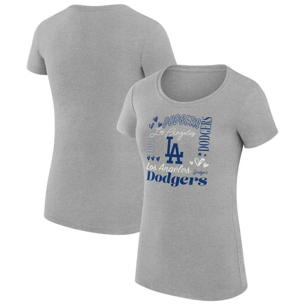 Los Angeles Dodgers G-III 4Her by Carl Banks Women's Super-Slim Fit Lightweight Collage Team Graphic Crew Neck T-Shirt Heather Gray