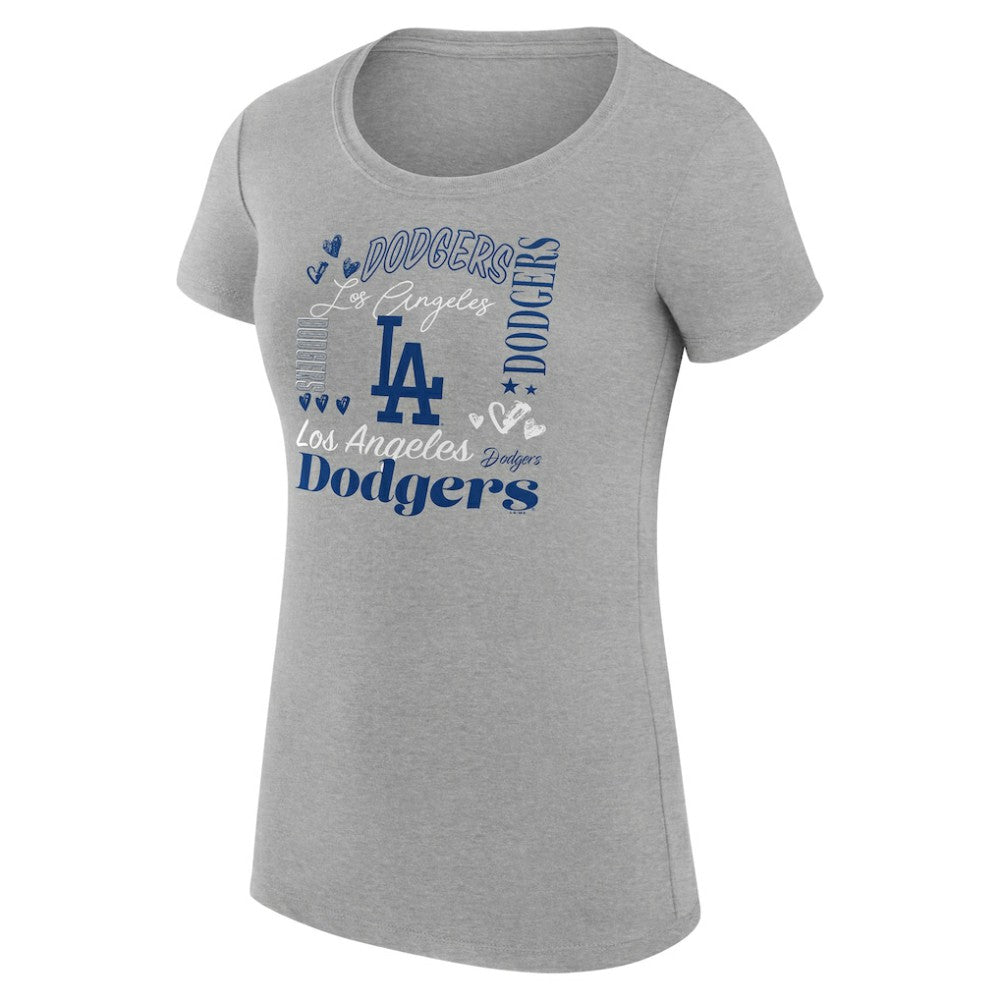 Los Angeles Dodgers G-III 4Her by Carl Banks Women's Super-Slim Fit Lightweight Collage Team Graphic Crew Neck T-Shirt Heather Gray