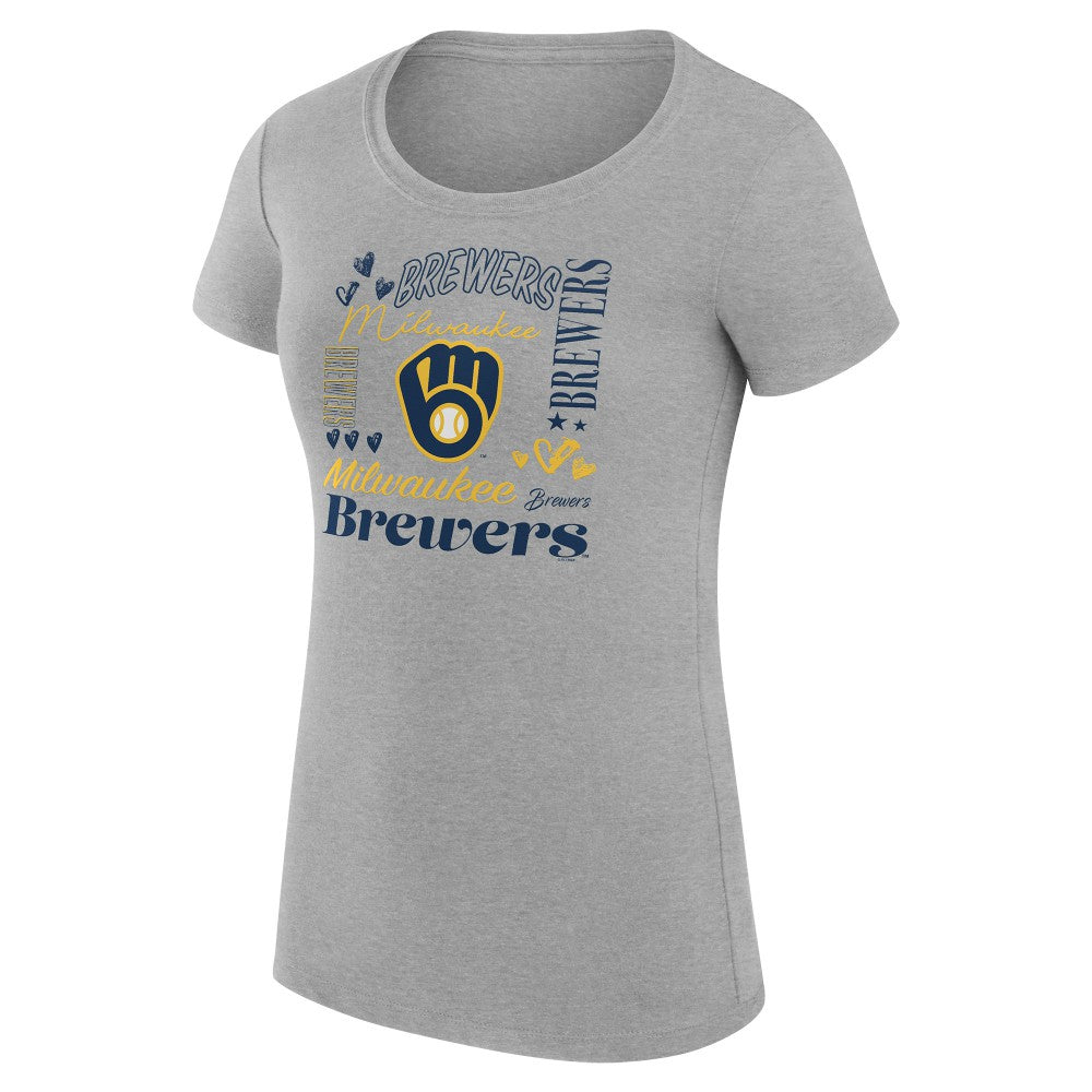 Milwaukee Brewers G-III 4Her by Carl Banks Women's Super-Slim Fit Lightweight Collage Team Graphic Crew Neck T-Shirt Heather Gray