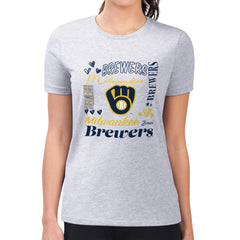 Milwaukee Brewers G-III 4Her by Carl Banks Women's Super-Slim Fit Lightweight Collage Team Graphic Crew Neck T-Shirt Heather Gray