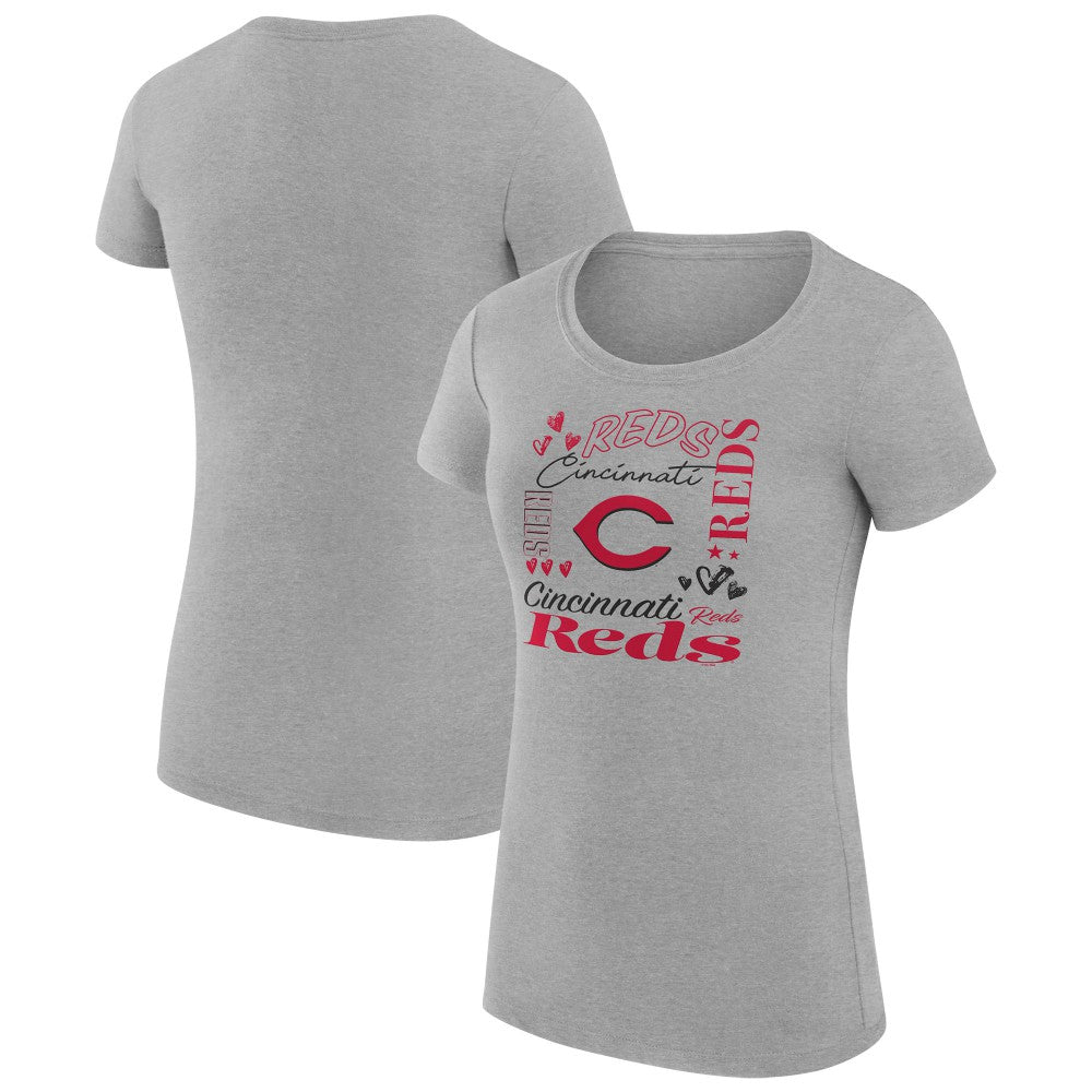 Cincinnati Reds G-III 4Her by Carl Banks Women's Super-Slim Fit Lightweight Collage Team Graphic Crew Neck T-Shirt Heather Gray