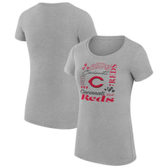 Cincinnati Reds G-III 4Her by Carl Banks Women's Super-Slim Fit Lightweight Collage Team Graphic Crew Neck T-Shirt Heather Gray