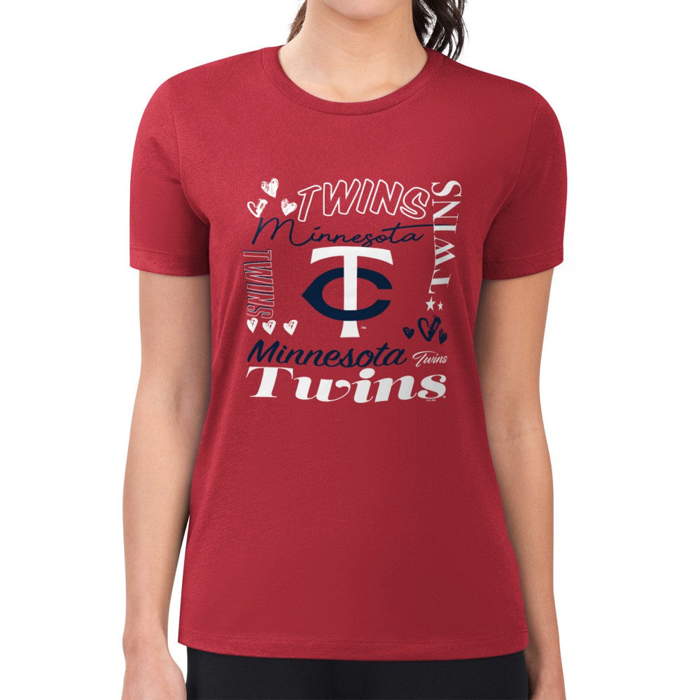 Minnesota Twins G-III 4Her by Carl Banks Women's Super-Slim Fit Lightweight Collage Team Graphic Crew Neck T-Shirt Red