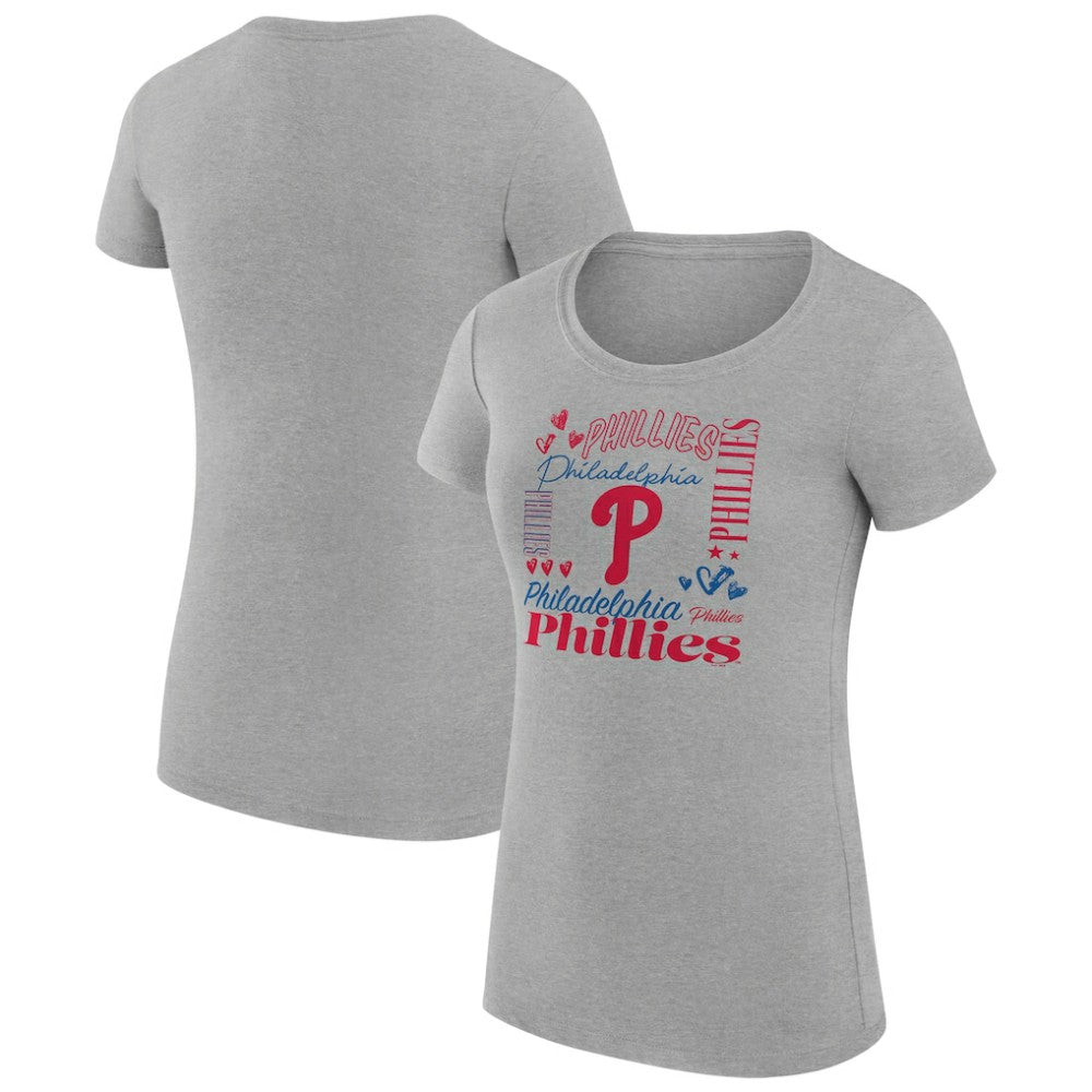 Philadelphia Phillies G-III 4Her by Carl Banks Women's Super-Slim Fit Lightweight Collage Team Graphic Crew Neck T-Shirt Heather Gray
