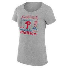 Philadelphia Phillies G-III 4Her by Carl Banks Women's Super-Slim Fit Lightweight Collage Team Graphic Crew Neck T-Shirt Heather Gray