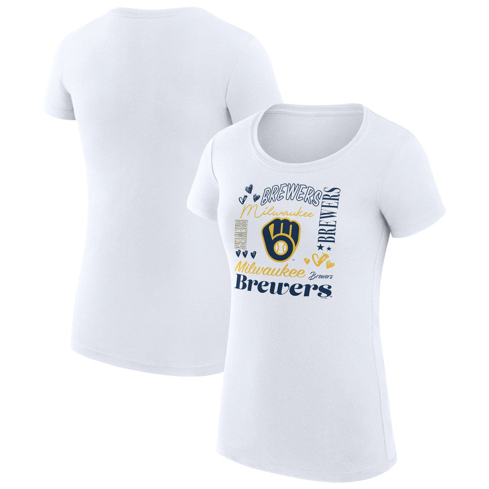 Milwaukee Brewers G-III 4Her by Carl Banks Women's Super-Slim Fit Lightweight Collage Team Graphic Crew Neck T-Shirt White