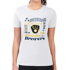 Milwaukee Brewers G-III 4Her by Carl Banks Women's Super-Slim Fit Lightweight Collage Team Graphic Crew Neck T-Shirt White