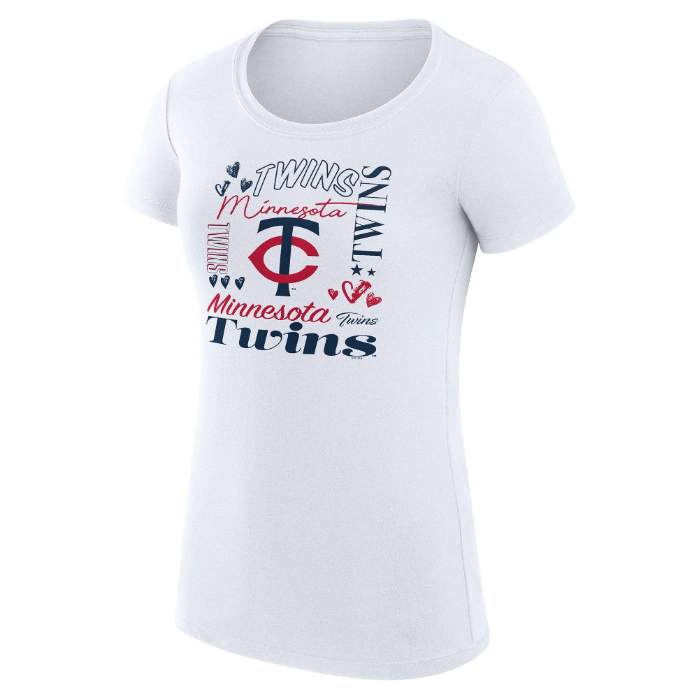Minnesota Twins G-III 4Her by Carl Banks Women's Super-Slim Fit Lightweight Collage Team Graphic Crew Neck T-Shirt White