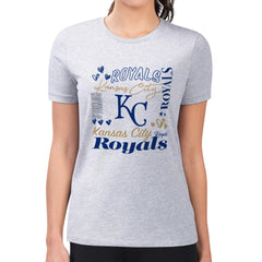Kansas City Royals G-III 4Her by Carl Banks Women's Super-Slim Fit Lightweight Collage Team Graphic Crew Neck T-Shirt Heather Gray