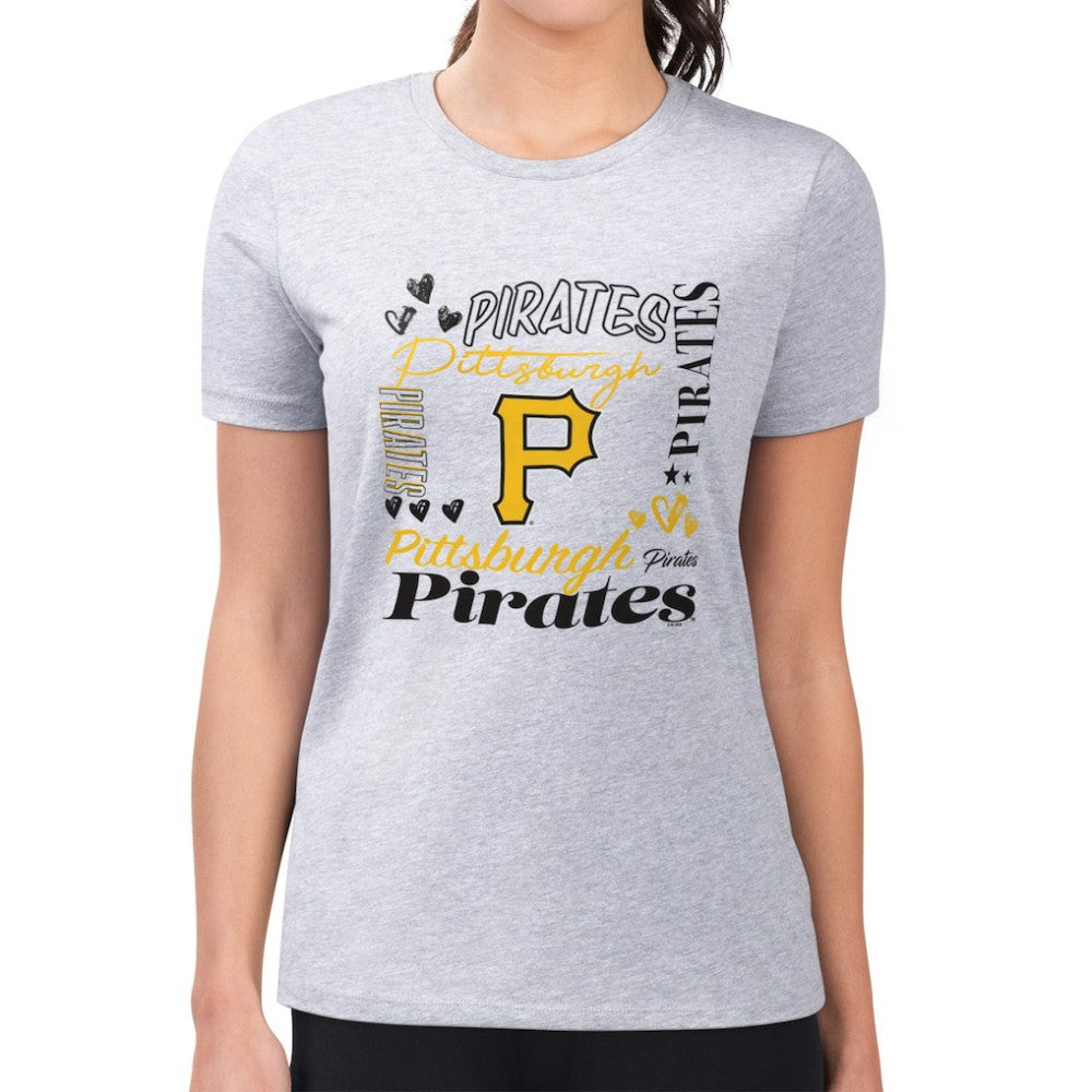 Pittsburgh Pirates G-III 4Her by Carl Banks Women's Super-Slim Fit Lightweight Collage Team Graphic Crew Neck T-Shirt Heather Gray